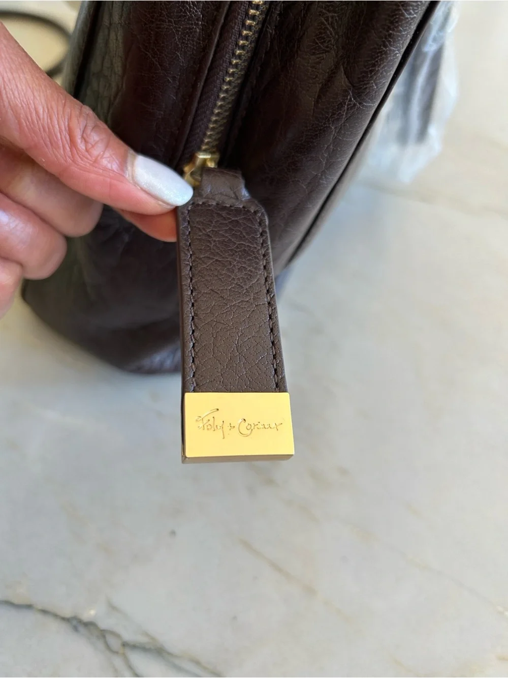 Foley + Corinna Dark‎ Brown Leather Top-Handle Satchel with Gold Hardware